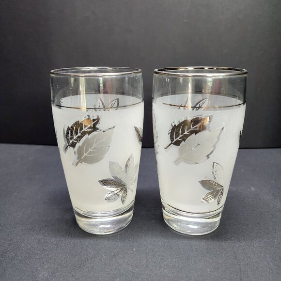 Vintage MCM Libbey Silver Frosted Leaf Tumbler Glasses 5.5'' Tall - Set Of 2 - Picture 3 of 9